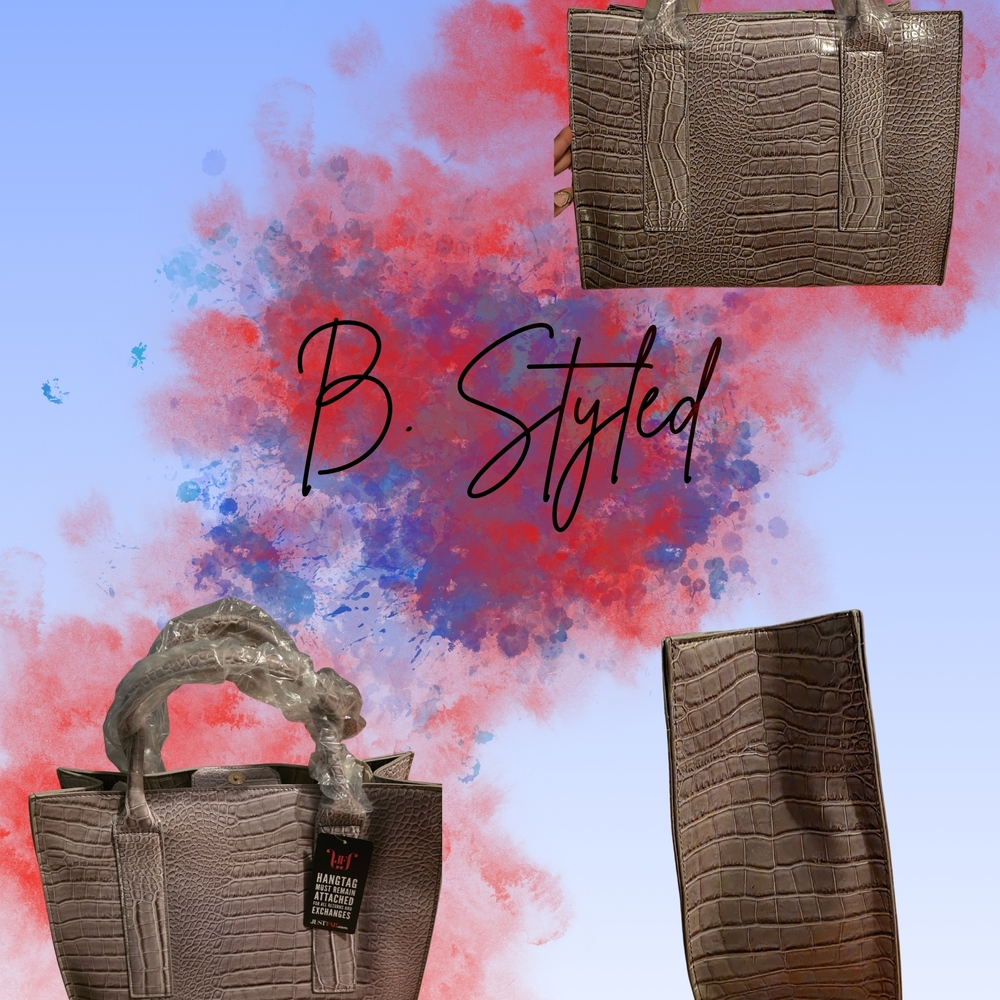 JustFab Chocolate Croc-Embossed Tote